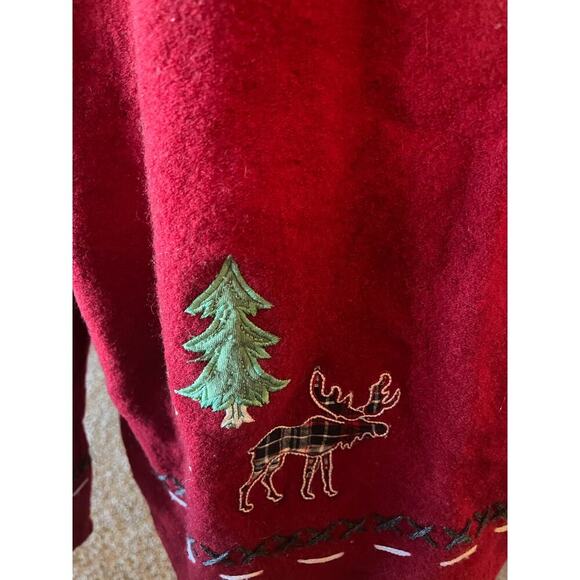 Vintage Coldwater Creek Red Wool Christmas Patchwork Moose Sweater Jacketo - Picture 8 of 8